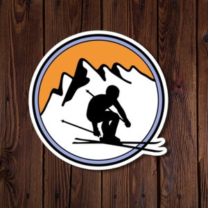Adesivo de esqui, adesivo de esqui, esquiador de montanha, cavaleiro de neve, picos de esqui, felicidade de esqui, diversão no cume, rjdesignsstickers