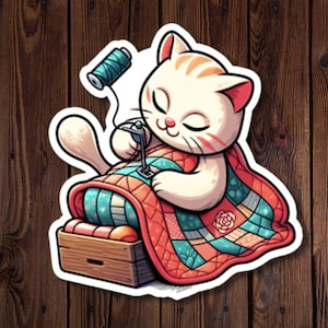 Pegatina quilter, acolchado de gato blanco, pegatina para quilter que ama a los gatos, quilter felino