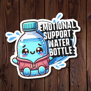 Waterflessticker voor emotionele ondersteuning, cartoonontwerp met schattige waterfles met capuchon