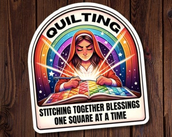 Prayer Quilt, Quilting: Stitching together blessings one square at a time sticker for quilter, religious quilt blessing