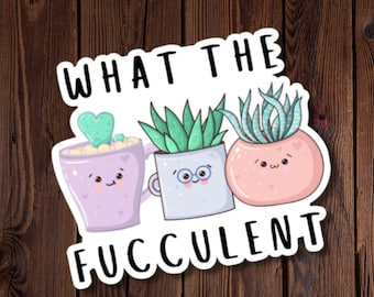 Cute & Sassy Plant Lover Vinyl Sticker , What The Fucculent – Succulent Potted Plants, Water Resistant