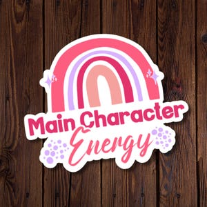 Adesivo de energia do personagem principal - design divertido de arco-íris rosa, decalque de vinil vibrante para laptop, garrafa de água e caderno