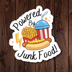 Junk Food Lover Aufkleber, Powered by Junk Food, wasserfestes Vinylmaterial, tolles Geschenk für Feinschmecker