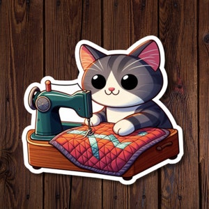 Sticker courtepointe, courtepointe chat gris, autocollant pour courtepointe qui aime les chats, courtepointe féline