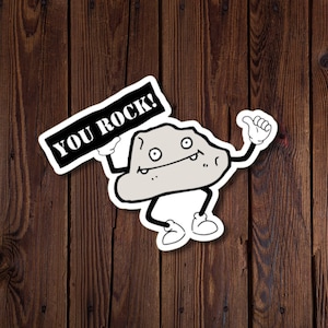 Sticker Positivity, You Rock, rock drôle de bande dessinée avec un visage tenant une pancarte, rjdesignsstickers