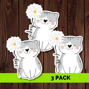 Stickers pour amoureux des chats, ambiance positive, Stickers chats Love, Faith & Hope, lot de 3, vinyle, résistant à l'eau, rjdesignsstickers