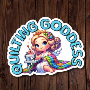 Sticker courtepointe, sticker design dessin animé déesse courtepointe, cadeau pour courtepointe, sticker courtepointe