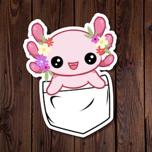Cute Pink Axolotl In A White Pocket, sticker for axolotl lover, axolotl sticker, rjdesignsstickers