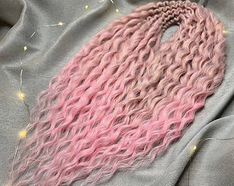 Set gekrulde dreadlocks 55 cm (21,65 inch) Natuurlijke uitstraling Syntetisch gekrulde haarextensies dubbele dreadlocks Kleur ombre blondroze