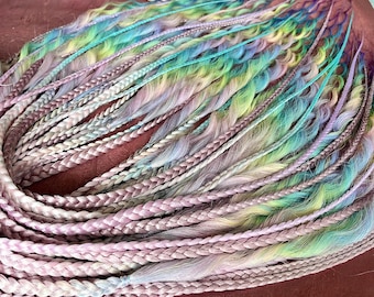 Regenboogkleurige ombre krullende vlechten — 55 cm synthetische boho-haarextensies | Gehaakte festivaldreads / dubbel of enkelvoudig