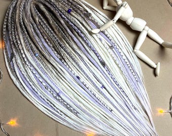 Set of synthetic crochet dreads and braids natural double single ended With accent accessories Color ombre dark blonde white milk lavander