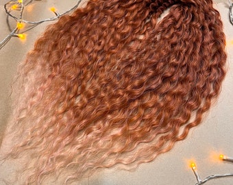Set of curly Dreadlocks 55 cm (21,65 inch)  Syntetic curly Hair extensions double ended color from dark copper to soft pinkish blonde