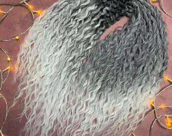 Set of curly Dreadlocks 55 cm (21,65 inch)  Natural look Syntetic curly Hair extensions double ended dreads Color ombre dark gray to white