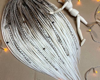 Set of crochet synthetic dreadlocks and braids like natural double single ended With accent accessories Color dark blonde and white milk