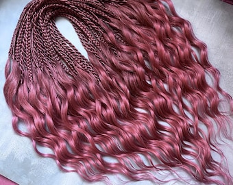 Pink Ombre Wavy hair extensions — Synthetic  Senegalese Twist and Braids Roots, Festival / Fantasy Hair Extensions Double ended
