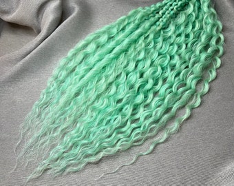 Set of curly Dreadlocks 55 cm (21,65 inch)  Natural look Syntetic curly Hair extensions double ended dreads Color turquoise