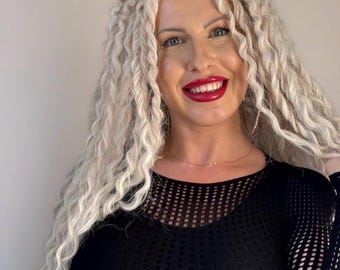 Set of curly Dreadlocks 55 cm (21,65 inch)  Natural look Syntetic curly Hair extensions double ended  Natural color platinum blonde