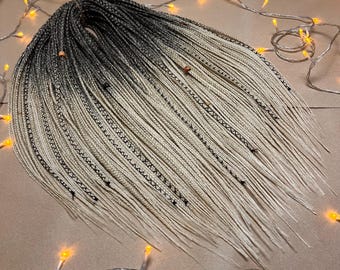 The set of synthetic double or single ended braids  with accessories Color ombre from dark  to platinum blonde light and soft DE SE Reusable