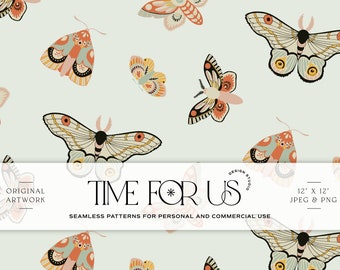 Hand drawn Moths and Butterflies Seamless Pattern for Personal or Commercial Use, seamless repeat pattern