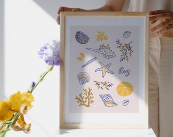 Digital Art Download - Hand drawn Scattered Beach Shells - Digital Print for Personal Use