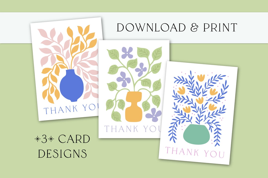 Printable Thank You Cards Instant Download A6 Cards - Hand Drawn Flower ...