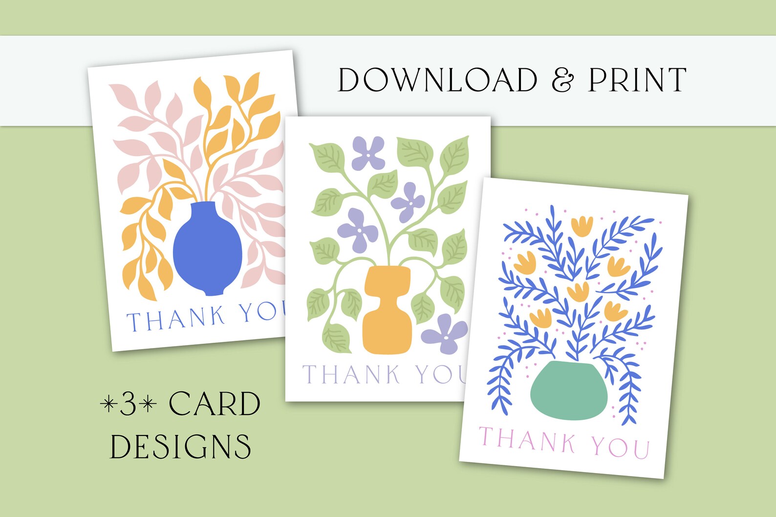 Printable Thank You Cards Instant Download A6 Cards - Hand Drawn Flower ...