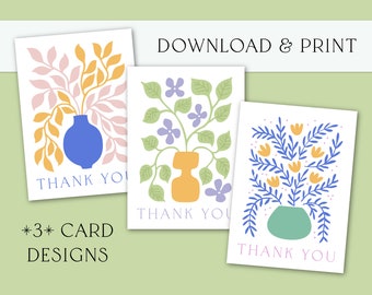 Printable Thank You cards instant download A6 cards - Hand drawn Flower Bouquets - Digital Print for Personal Use