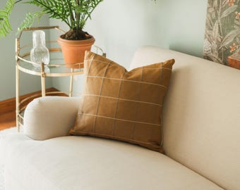 Harrison Plaid Camel Designer Decorative Throw Pillow Cover 20" x 20"