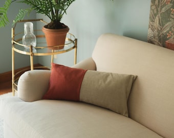 Margaret Red Block Lumbar Designer Decorative Throw Pillow Cover 12" x 24"