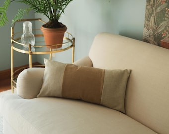 Margaret Stripe Beige Lumbar Designer Decorative Throw Pillow Cover 12" x 24"
