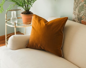 Anne Velvet Camel Corded Designer Decorative Throw Pillow Cover 22" x 22"