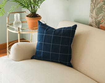 Harrison Plaid Navy Designer Decorative Throw Pillow Cover 20" x 20"