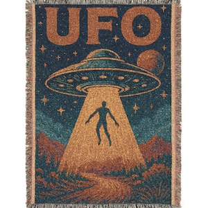 Retro UFO Woven Blanket: Vintage Alien Abduction Tapestry