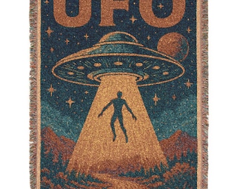 Manta tejida retro OVNI: tapiz vintage de abducción extraterrestre