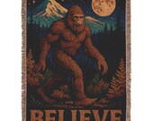 Bigfoot Blanket | Retro Cryptid Sasquatch Tapestry Throw | Believe UFO Paranormal Wall Art Home Decor