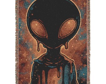 Manta tejida de extraterrestre: acogedora manta de algodón con diseño de ovnis - Decoración de ciencia ficción