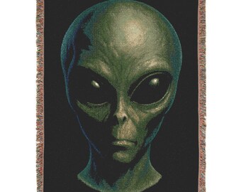 Manta tejida retro de extraterrestre: decoración ovni, manta de ciencia ficción