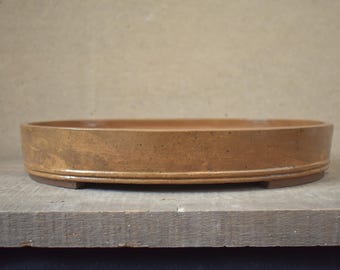 Bonsai Pot 12 3/4 inches oval glazed warm brown medium large tropical deciduous hand-built hand-made in USA