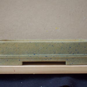Bonsai Pot 12 3/4 inches glazed rectangular green handmade