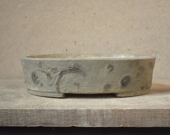 Bonsai Pot 10 inches oval fossils hand-made glazed unglazed unique unusual