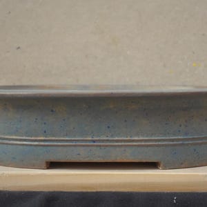 Bonsai Pot 15 3/8 inches deep oval glazed blue brown handmade