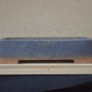 Bonsai Pot 10 inches rectangular glazed blue brown handmade