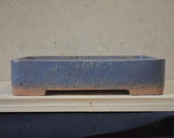 Bonsai Pot 10 inches rectangular glazed blue brown handmade