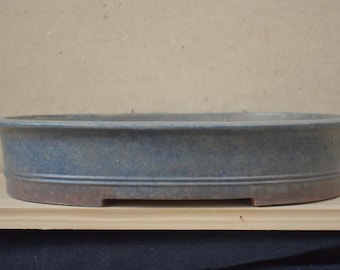 Bonsaicrumpa 40 cm djup oval glaserad melerad blåbrun