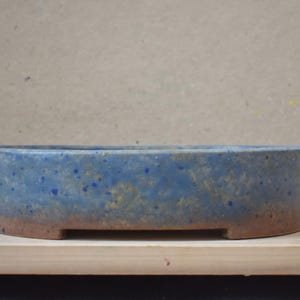 Bonsai Pot 10 3/4 inches oval glazed mottled blue handmade