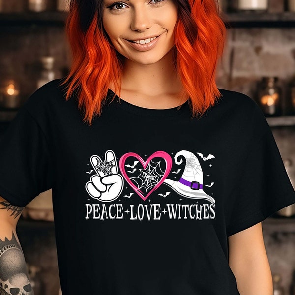 Witch T-Shirts, Peace Love Witch TShirt, Halloween Witch Tee Shirt, Halloween Tees, Women Witch Sweatshirt, Halloween Shirt, Halloween Gift