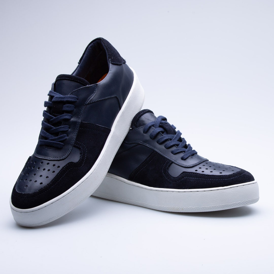 The Aslan Navy Knitted & Leather Men Sneaker