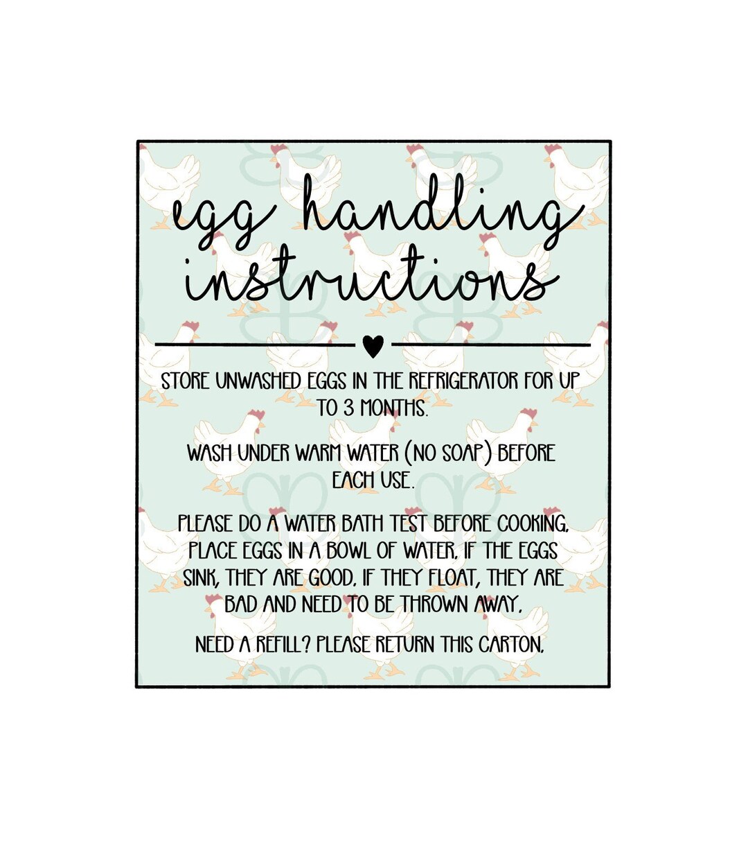 Egg Handling Instructions PNG, Printable Egg Carton Insert, Farm Fresh ...