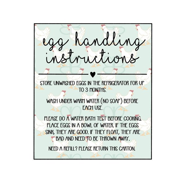 Egg handling instructions PNG, printable egg carton insert, farm fresh egg insert, farm fresh egg handling instructions