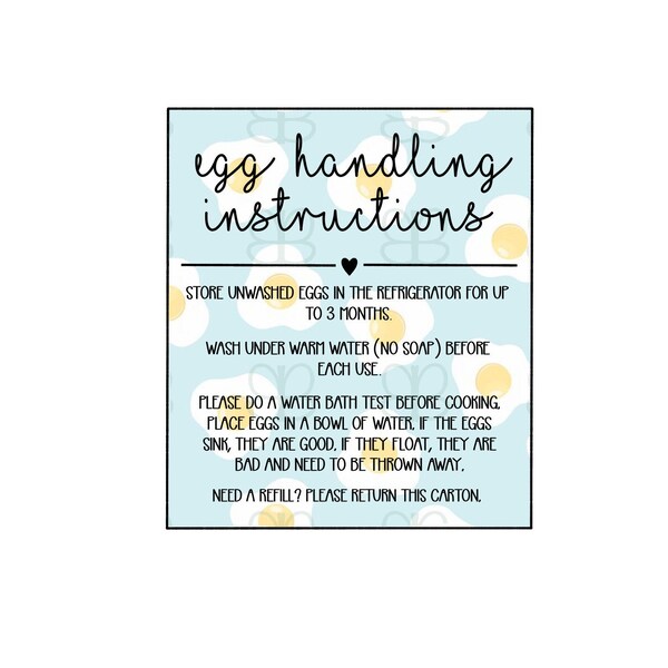 Egg handling instructions PNG, printable egg carton insert, farm fresh egg insert, farm fresh egg handling instructions